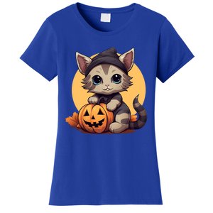 Autumn Whiskers Cute Cat Cuddling A Halloween Pumpkin Meaningful Gift Women's T-Shirt