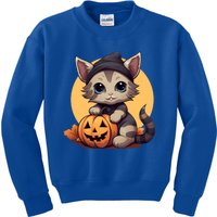 Autumn Whiskers Cute Cat Cuddling A Halloween Pumpkin Meaningful Gift Kids Sweatshirt