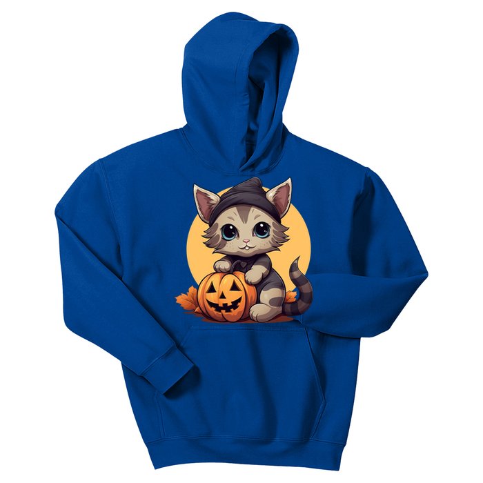 Autumn Whiskers Cute Cat Cuddling A Halloween Pumpkin Meaningful Gift Kids Hoodie