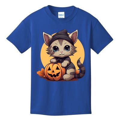 Autumn Whiskers Cute Cat Cuddling A Halloween Pumpkin Meaningful Gift Kids T-Shirt