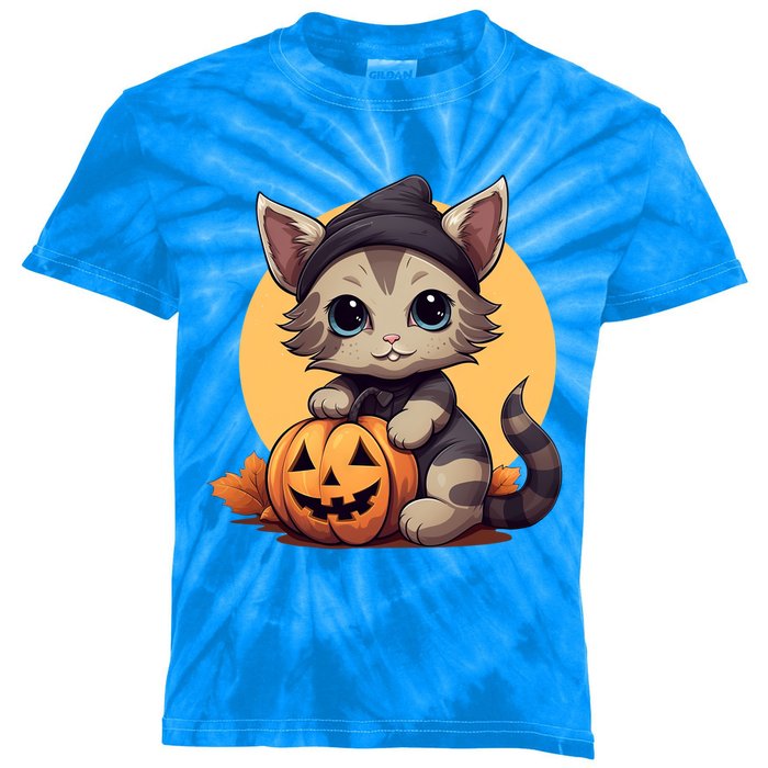 Autumn Whiskers Cute Cat Cuddling A Halloween Pumpkin Meaningful Gift Kids Tie-Dye T-Shirt