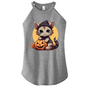 Autumn Whiskers Cute Cat Cuddling A Halloween Pumpkin Meaningful Gift Women's Perfect Tri Rocker Tank