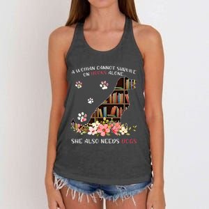 A Woman Cannot Survive On Books Alone She Also Needs Dog Women's Knotted Racerback Tank