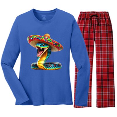 Anaconda Wearing Cinco De Mayo Hat Snake Lovers Birthday Gift Women's Long Sleeve Flannel Pajama Set 