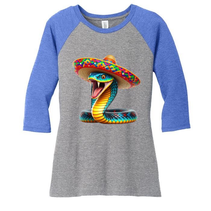 Anaconda Wearing Cinco De Mayo Hat Snake Lovers Birthday Gift Women's Tri-Blend 3/4-Sleeve Raglan Shirt