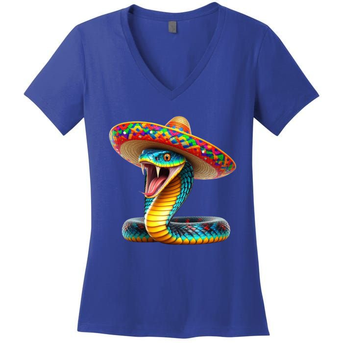 Anaconda Wearing Cinco De Mayo Hat Snake Lovers Birthday Gift Women's V-Neck T-Shirt