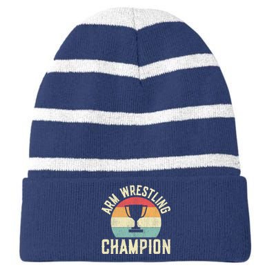 Arm Wrestling Champion Striped Beanie with Solid Band