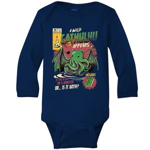 A Wild Cathulhu Appears A Cat Or Monster Funny CatCthulhu Baby Long Sleeve Bodysuit