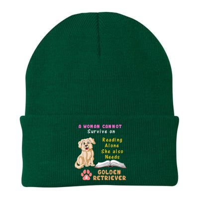 A Woman Cannot Survive On Reading Alone She Also Need A Golden Retriver Knit Cap Winter Beanie