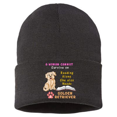 A Woman Cannot Survive On Reading Alone She Also Need A Golden Retriver Sustainable Knit Beanie