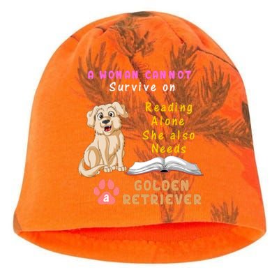 A Woman Cannot Survive On Reading Alone She Also Need A Golden Retriver Kati - Camo Knit Beanie