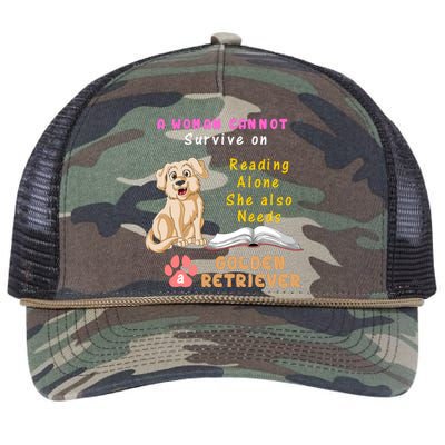 A Woman Cannot Survive On Reading Alone She Also Need A Golden Retriver Retro Rope Trucker Hat Cap