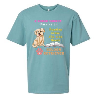 A Woman Cannot Survive On Reading Alone She Also Need A Golden Retriver Sueded Cloud Jersey T-Shirt