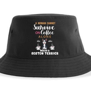 A Woman Cannot Survive On Coffee Alone She Also Needs A Boston Terrier Sustainable Bucket Hat