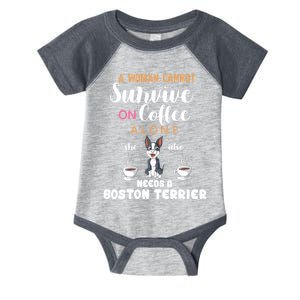 A Woman Cannot Survive On Coffee Alone She Also Needs A Boston Terrier Infant Baby Jersey Bodysuit