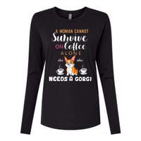 A Woman Cannot Survive On Coffee Alone She Also Needs A Corgi Womens Cotton Relaxed Long Sleeve T-Shirt