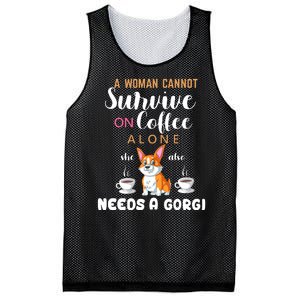 A Woman Cannot Survive On Coffee Alone She Also Needs A Corgi Mesh Reversible Basketball Jersey Tank