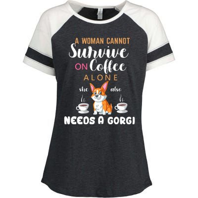 A Woman Cannot Survive On Coffee Alone She Also Needs A Corgi Enza Ladies Jersey Colorblock Tee