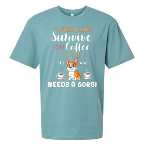 A Woman Cannot Survive On Coffee Alone She Also Needs A Corgi Sueded Cloud Jersey T-Shirt