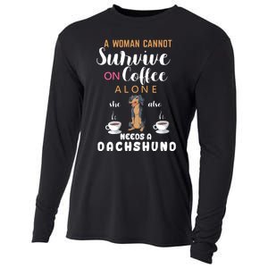 A Woman Cannot Survive On Coffee Alone She Also Needs A Dachshund Cooling Performance Long Sleeve Crew