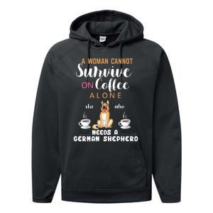 A Woman Cannot Survive On Coffee Alone She Also Needs A German Sheaperd Performance Fleece Hoodie