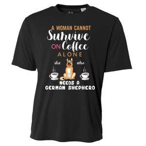 A Woman Cannot Survive On Coffee Alone She Also Needs A German Sheaperd Cooling Performance Crew T-Shirt