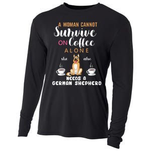 A Woman Cannot Survive On Coffee Alone She Also Needs A German Sheaperd Cooling Performance Long Sleeve Crew