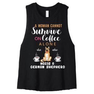 A Woman Cannot Survive On Coffee Alone She Also Needs A German Sheaperd Women's Racerback Cropped Tank