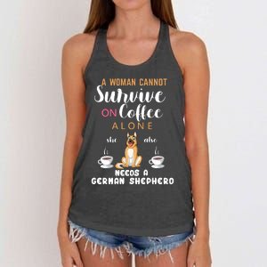 A Woman Cannot Survive On Coffee Alone She Also Needs A German Sheaperd Women's Knotted Racerback Tank