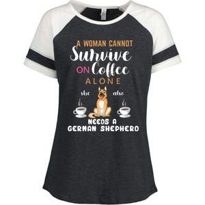 A Woman Cannot Survive On Coffee Alone She Also Needs A German Sheaperd Enza Ladies Jersey Colorblock Tee