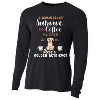 A Woman Cannot Survive On Coffee Alone She Also Needs A Golden Retriever Cooling Performance Long Sleeve Crew