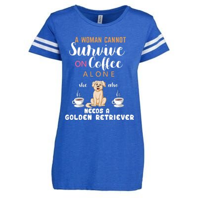 A Woman Cannot Survive On Coffee Alone She Also Needs A Golden Retriever Enza Ladies Jersey Football T-Shirt