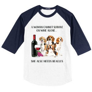 A Woman Cannot Survive On Wine Alone Beagle Lovers Baseball Sleeve Shirt