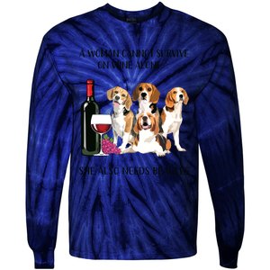 A Woman Cannot Survive On Wine Alone Beagle Lovers Tie-Dye Long Sleeve Shirt