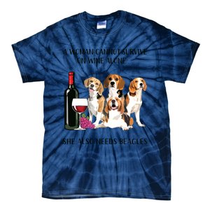 A Woman Cannot Survive On Wine Alone Beagle Lovers Tie-Dye T-Shirt