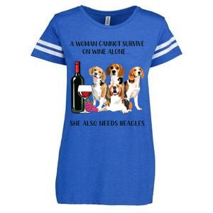 A Woman Cannot Survive On Wine Alone Beagle Lovers Enza Ladies Jersey Football T-Shirt