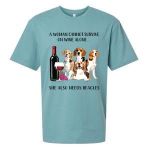 A Woman Cannot Survive On Wine Alone Beagle Lovers Sueded Cloud Jersey T-Shirt