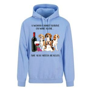 A Woman Cannot Survive On Wine Alone Beagle Lovers Unisex Surf Hoodie