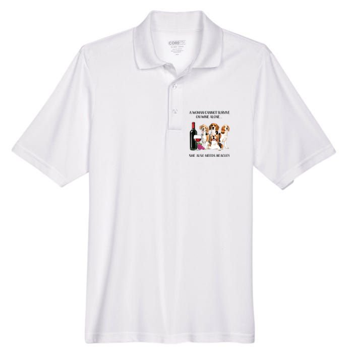 A Woman Cannot Survive On Wine Alone Beagle Lovers Men's Origin Performance Pique Polo