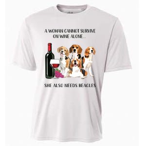 A Woman Cannot Survive On Wine Alone Beagle Lovers Cooling Performance Crew T-Shirt