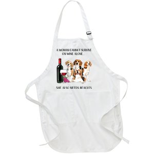 A Woman Cannot Survive On Wine Alone Beagle Lovers Full-Length Apron With Pockets