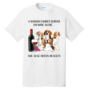 A Woman Cannot Survive On Wine Alone Beagle Lovers Tall T-Shirt