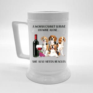 A Woman Cannot Survive On Wine Alone Beagle Lovers Beer Stein