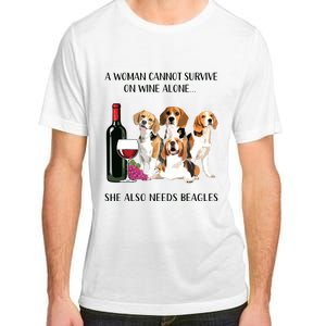 A Woman Cannot Survive On Wine Alone Beagle Lovers Adult ChromaSoft Performance T-Shirt