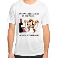 A Woman Cannot Survive On Wine Alone Beagle Lovers Adult ChromaSoft Performance T-Shirt