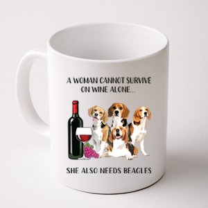 A Woman Cannot Survive On Wine Alone Beagle Lovers Coffee Mug