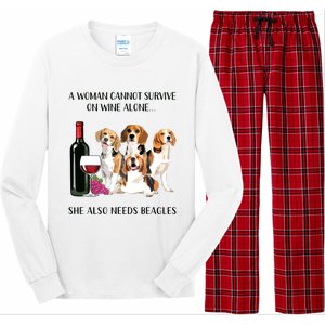 A Woman Cannot Survive On Wine Alone Beagle Lovers Long Sleeve Pajama Set