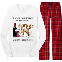 A Woman Cannot Survive On Wine Alone Beagle Lovers Long Sleeve Pajama Set