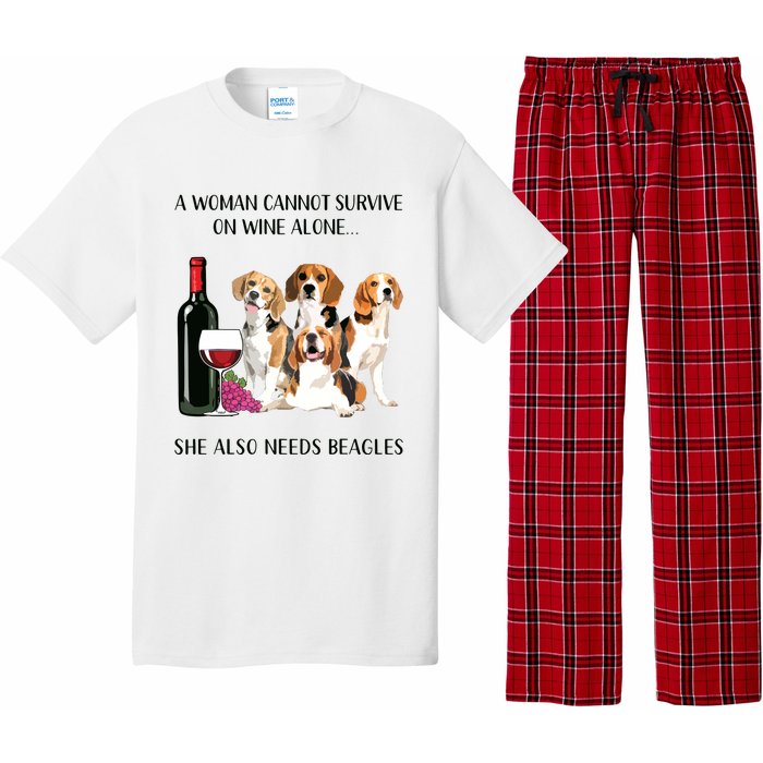 A Woman Cannot Survive On Wine Alone Beagle Lovers Pajama Set