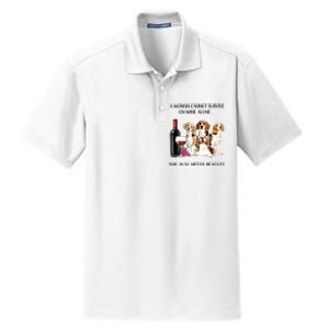 A Woman Cannot Survive On Wine Alone Beagle Lovers Dry Zone Grid Polo